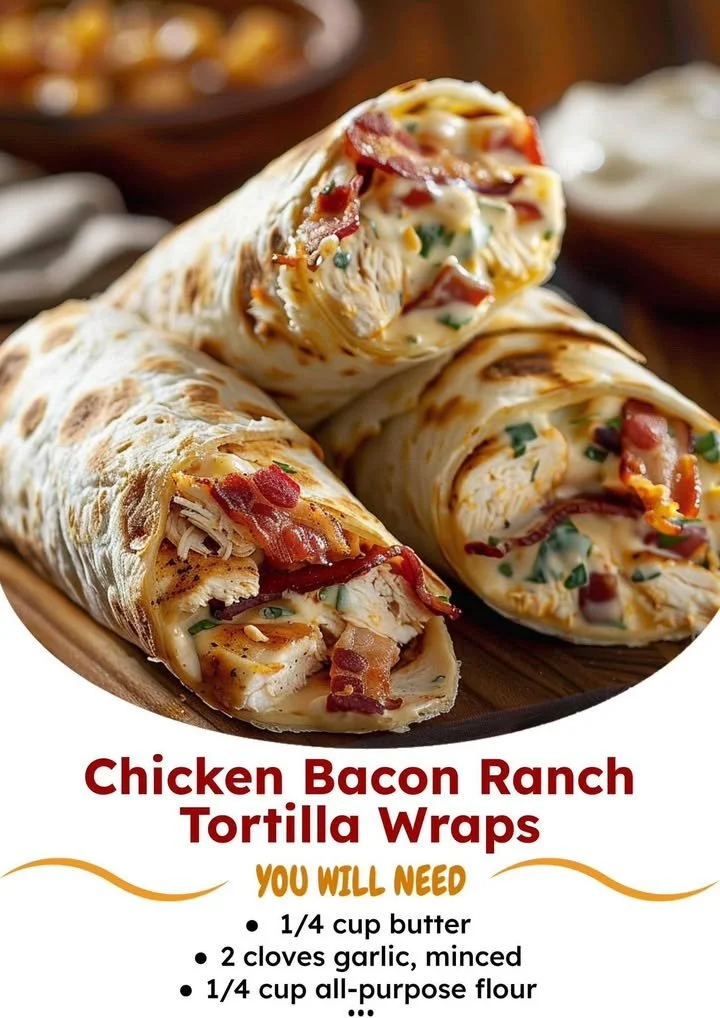 Chicken Bacon Ranch Tortilla Wraps filled with chicken, bacon, and ranch dressing